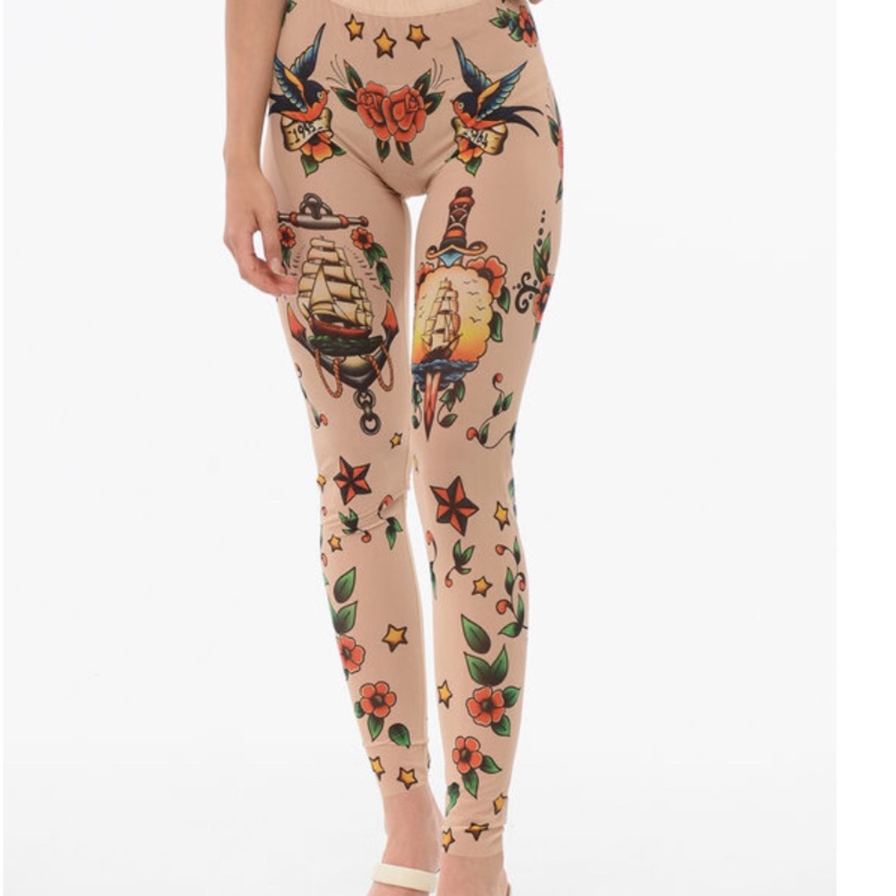 DSQUARED2 Tattoo Print Sheer Leggings